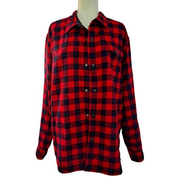 Lands' End Men's Large Buffalo Plaid Red Longs Sleeves Shirt Shacket Reversable - Picture 2 of 8